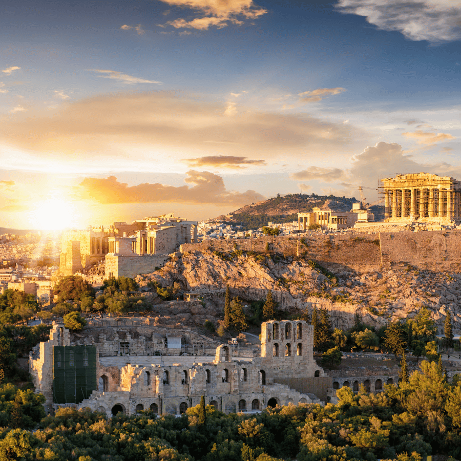 Athens City, sunlight, sunrise, private guided trips. Greece essentials